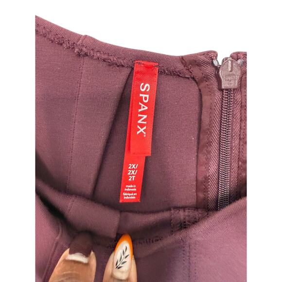 Spanx The Perfect Funnel Top Burgundy Plus Short Sleeve Stretch Casual Size 2X - Picture 2 of 12